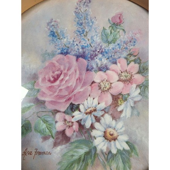 Vtg Ava Freeman Framed Floral Print Home Decor Circle in a Square 13"x13" - Picture 3 of 7